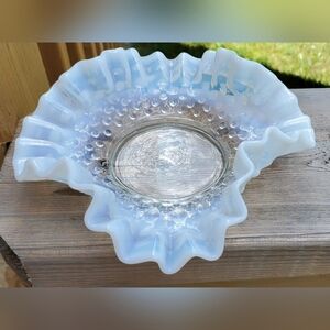 Fenton Hobnail dish with ruffled opalescent edges